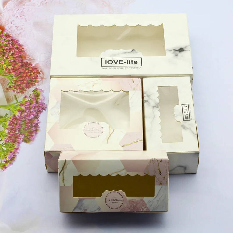 

100PCS Gift Box Packaging Marble Pink Wedding Love Party Wedding Favors Gift Box Invitations Window For Food Candy Cardboard