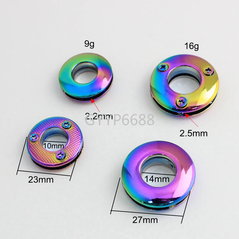 10-30-100pcs 2 size 10mm 14mm Rainbow Grommets Screw Eyelets for Canvas Leather Self Backing Purse Buckle Luggage hardware Diy