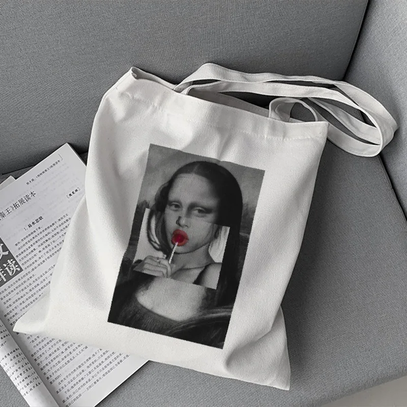 Einkaufstasche Mona Lisa Maria Monroe Ästhetischen Druck Anime Handtasche Tote Tasche Weibliche Harajuku Shopper Schulter Taschen Leinwand Tasche