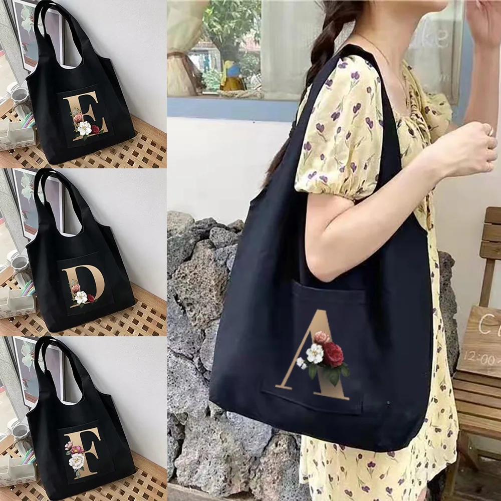 Women's Shopping Bags Canvas Commuter School Vest Bag Letter Vacation Cotton Cloth Fabric Grocery Shopper Handbags Tote Bag