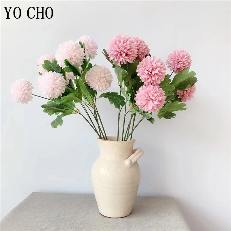 YO CHO DIY Bouquet Artificial Flower 2 Heads Silk Pompon Fake Dandelion Flower Arrangement Onions Ball Home Party Wedding Decor