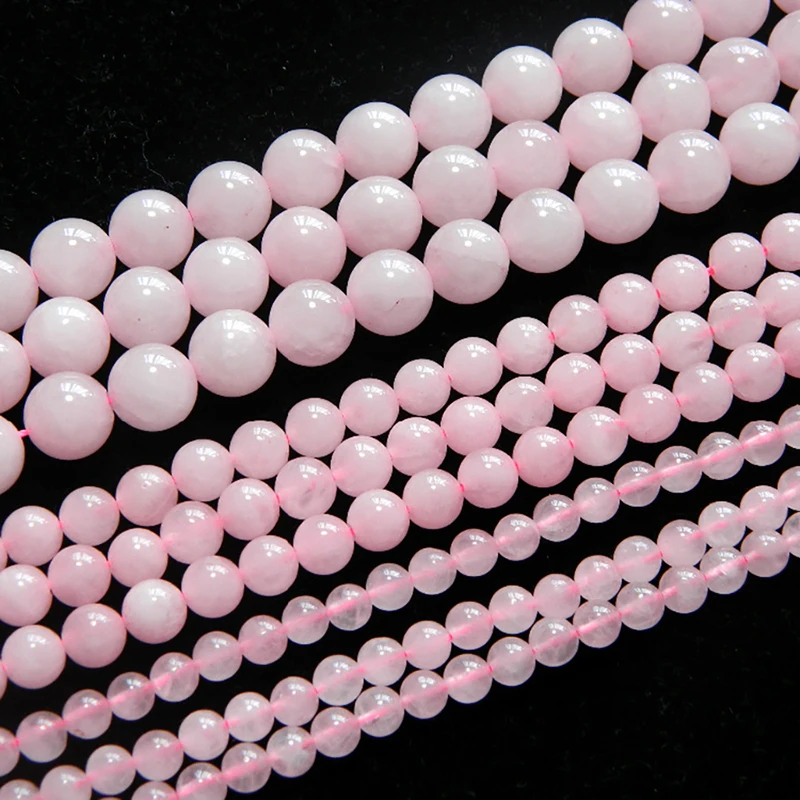 Natural Pink Rose Quartz Crystal 6mm 8mm 10mm 12mm Clear Smooth Round Stone Loose Beads For Jewelry Making DIY Necklace Strand