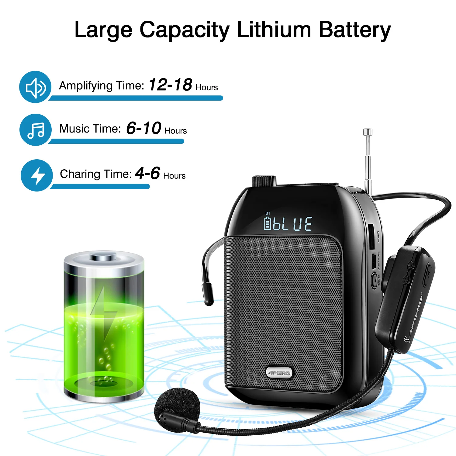 Portable Wireless Bluetooth UHF Megaphone with Microphone and U-Disk Support 4