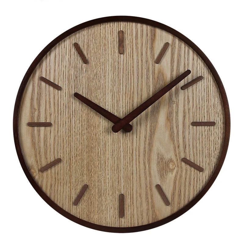 Creative Large Bamboo Wood Wall Clock Simple Modern Design Watch Living Room Wooden Clocks Silent No Glass Home Decor 14 inch