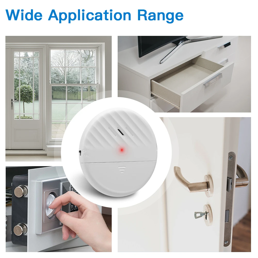 Awapow Wireless Window Door Vibration Sensor 125dB Glass Break Vibration Burglar Sensor Alarm Home Safety Alarm Detector System