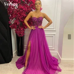 Verngo A Line Purple Sweetheart Long Prom Dresses 2021 Lace Applique Tulle Evening Gowns Side Slit Women Special Occasion Dress