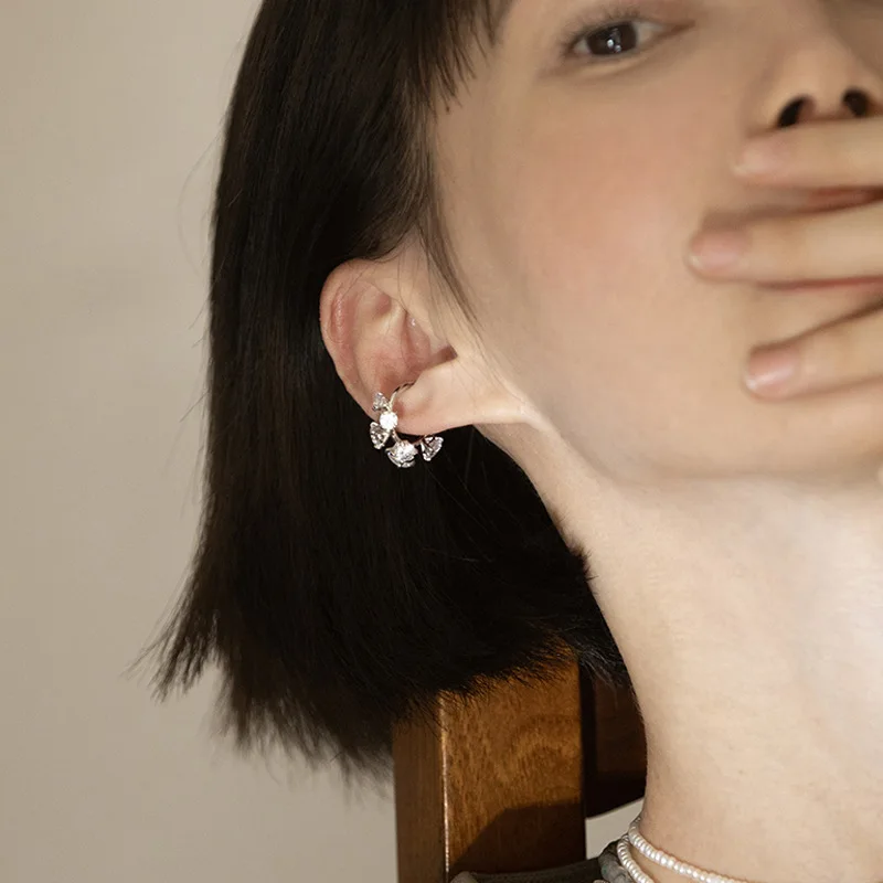 KOFSAC New Shiny Zircon Clip Earrings For Women Trendy Cute Irregular Ear Jewelry 925 Sterling Silver No Pierced Ears Earring