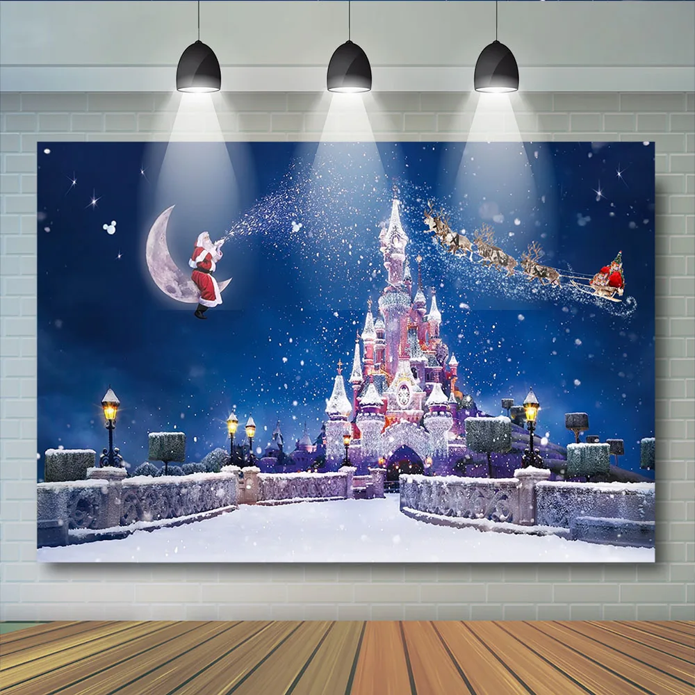 

Christmas Santa Castle Night Party Background For Photo Studio Winter Ice Stars Moon Children Fantasy Decoration Photobooth