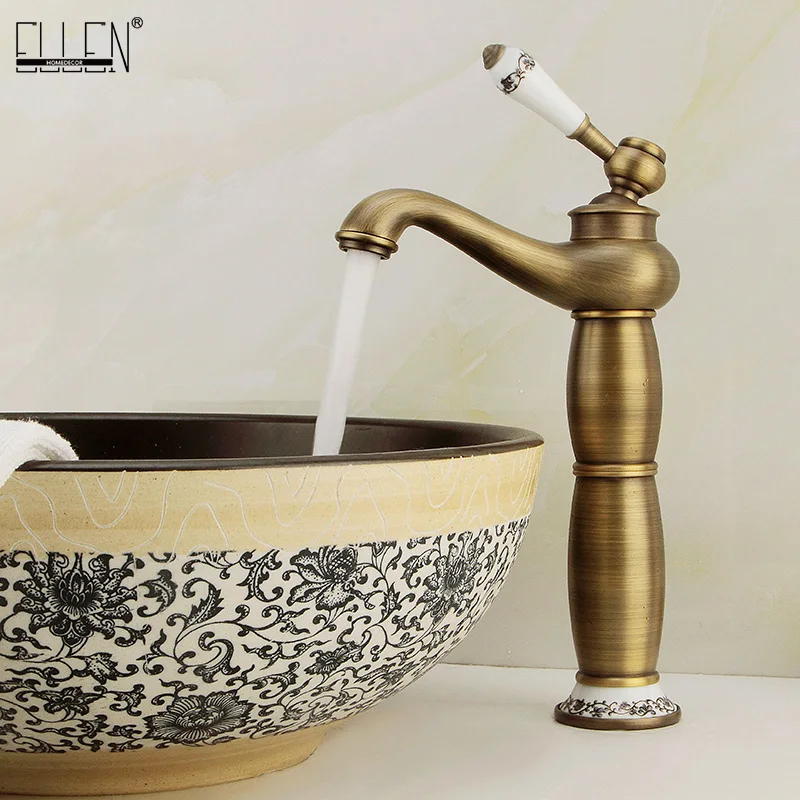 

Bathroom Basin Sink Mixer Hot and Cold Water Tap Tall Bath Faucet Antique Bronze Gold Black Crane Torneira ELF001H