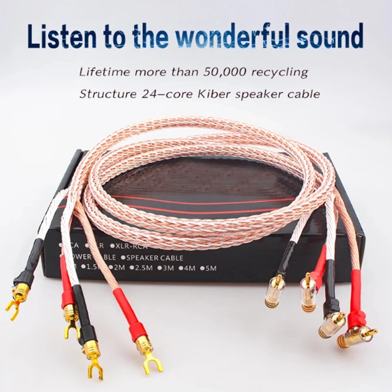 Audio Hifi 8TC OCC haut de gamme HIFI en forme de pistolet plaqué or en forme de R en forme de Y pelle fiche banane câble de haut-parleur 24 cœurs sans boîte