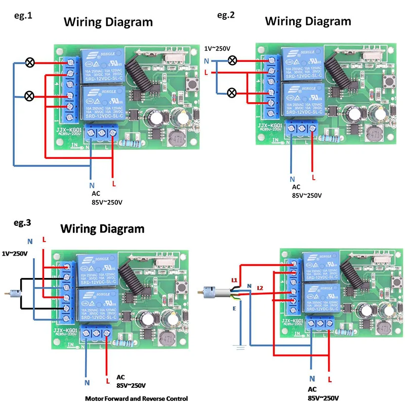 Commutateur de télécommande sans fil, récepteur de citations pour garage, éclairage, porte électrique, AC 85 ~ 250V, 10A, 2200W, 2CH, 2 gangs RF, 433MHz