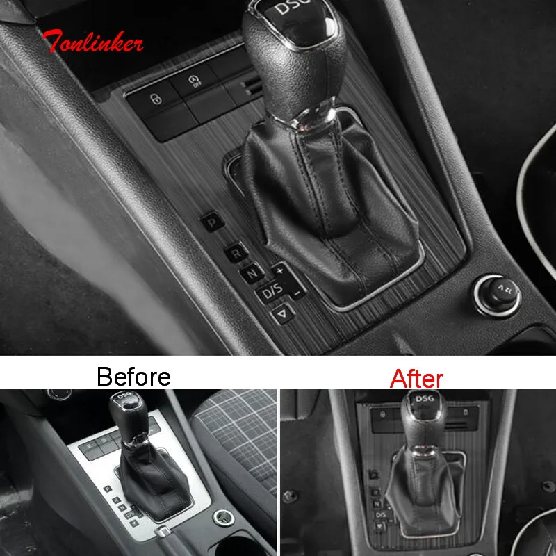 Tonlinker Interior Gear Panel Cover case sticker for SKODA OCTAVIA/RS 2015-19 Car Styling 1 PCS Stainless steel Cover sticker