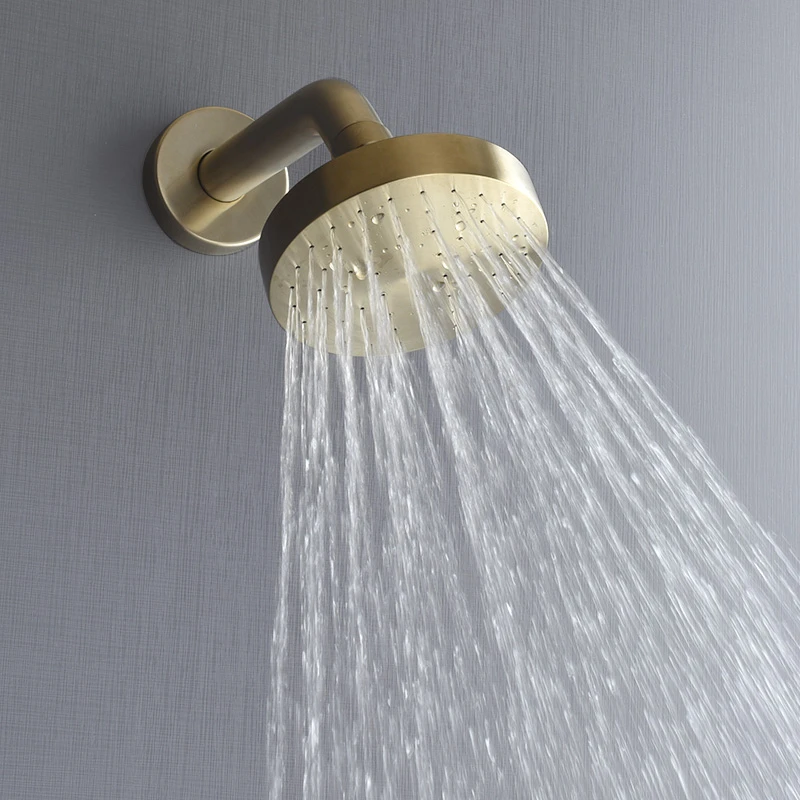 Brushed Gold Bathroom Fixture Waterfall Restroom Bath Shower Faucets Set Wall Mounted Brass Rain Shower Faucet Mixer Set