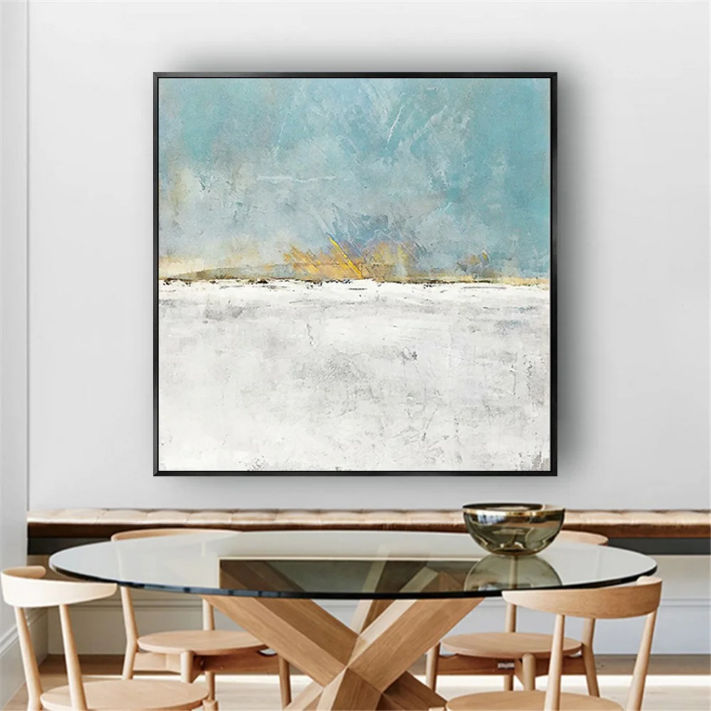 

100% Handmade Oil Paintings Winter Snowy Landscape Abstract Canvas Painting Bedroom Cuadros Home Decoracion Salon Back Hang Trim