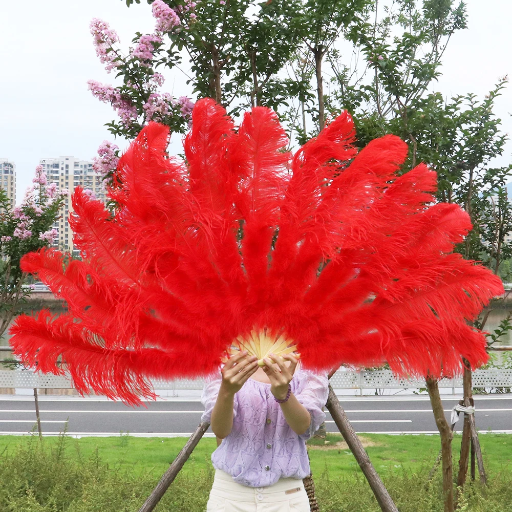 Custom Color 13 Bones Red Large Ostrich Feathers Fan Carnival Festival Halloween Party Stage Performance Props 75-135CM