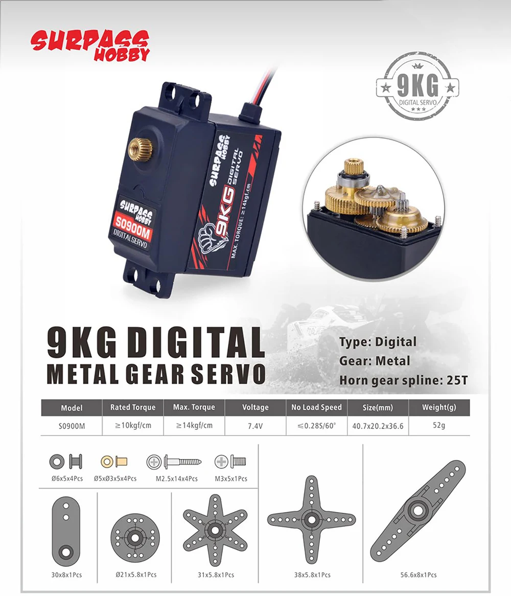 SURPASS Hobby Digital Servo 9G 17G 25G 6KG 9KG 15KG 20KG Metal Gear micro Servo for 1/8 1/10 RC Car Plane Airplane Robot Glider