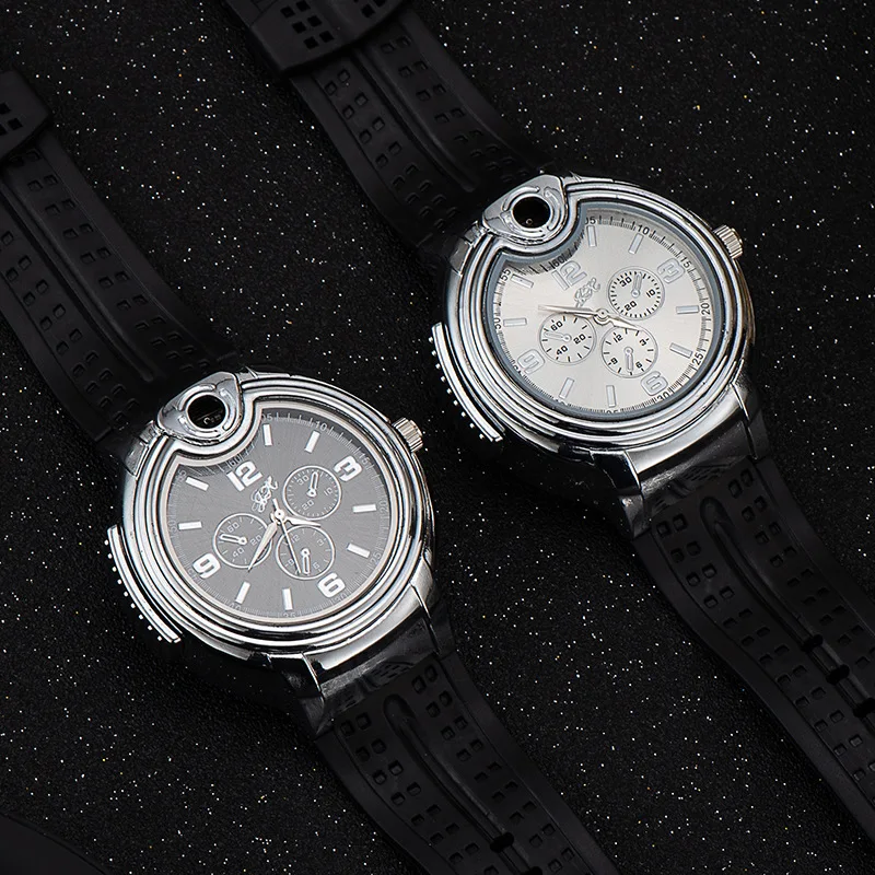 Unusual Creative Men's Sports Open Flame Watch Lighter Metal Open Flame Gas Lighter Smoking Accessories Gadgets For Men