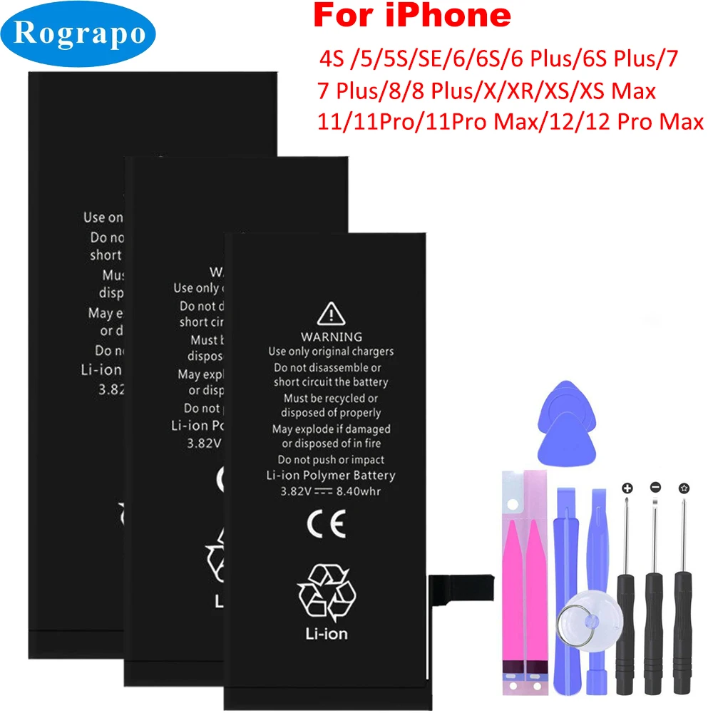 New High Capacity Mobile Phone Lithium Battery For iPhone 4S 5 5S SE 6 6S 7 8 Plus X XR XS Max 11 Mini 12 Pro Max