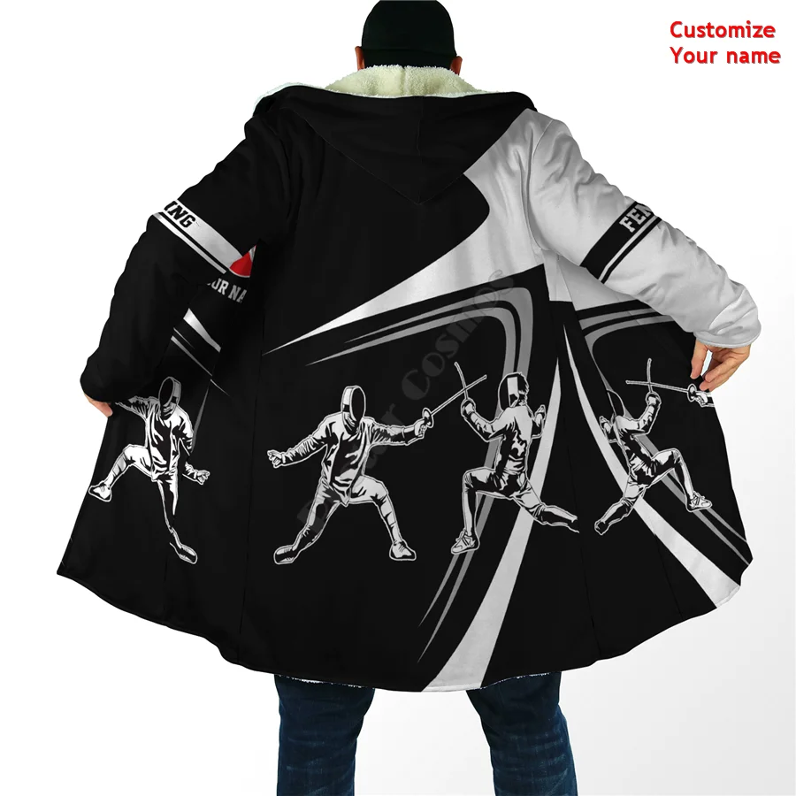 

Customize Name Fencing Cloak 3D All Over Printed Hoodie Cloak for Men Women Winter Fleece Wind Breaker Warm Hood Cloak