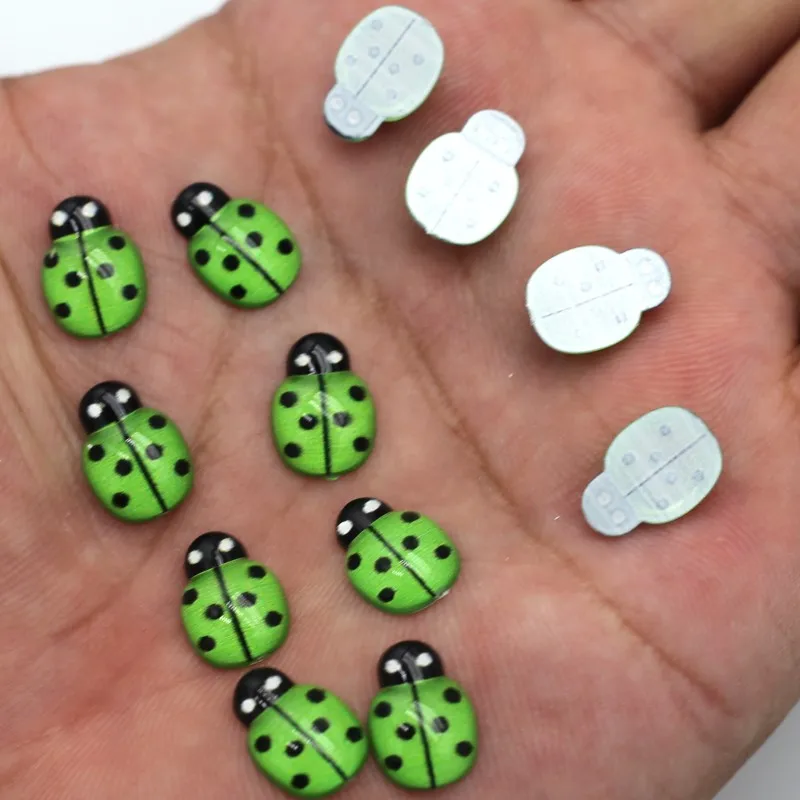 9*13mm Bling Green Ladybug Rhinestones Flatback Acrylic Sticking Drill Crafts DIY Clothing Jewelry Home Decor Supplies 30/100pcs