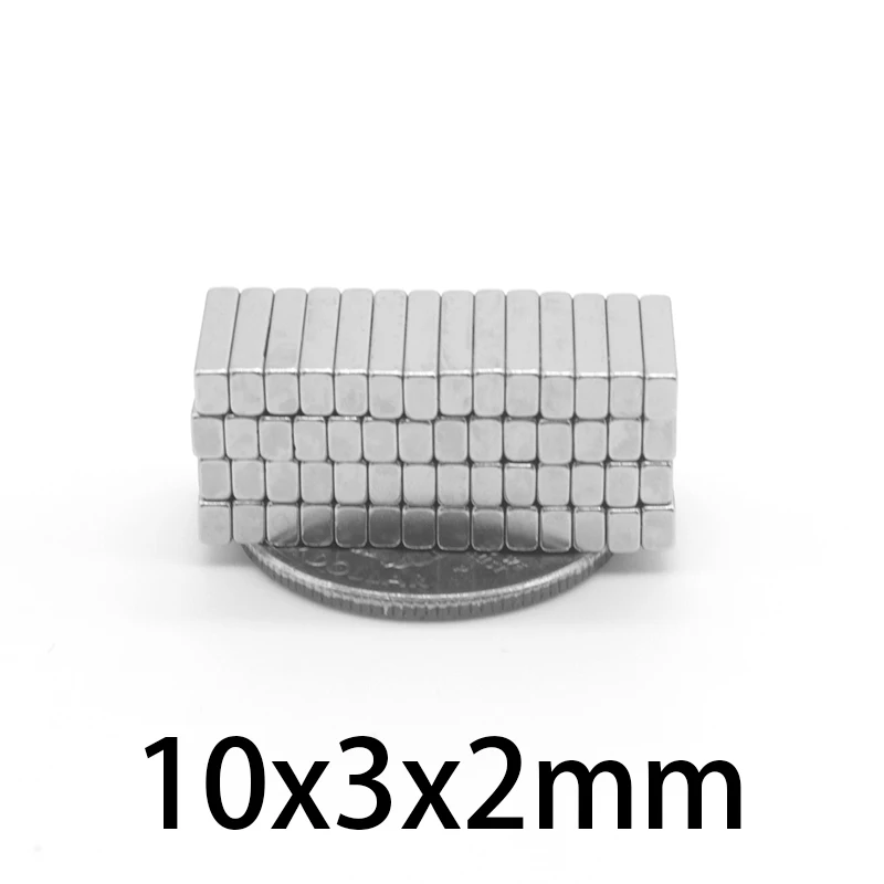 20~1000PCS 10x3x2mm Strong Neodymium square Magnets Thickness 2mm Block Permanent Magnet 10x3x2 mm Powerful Magnetic 10*3*2 mm