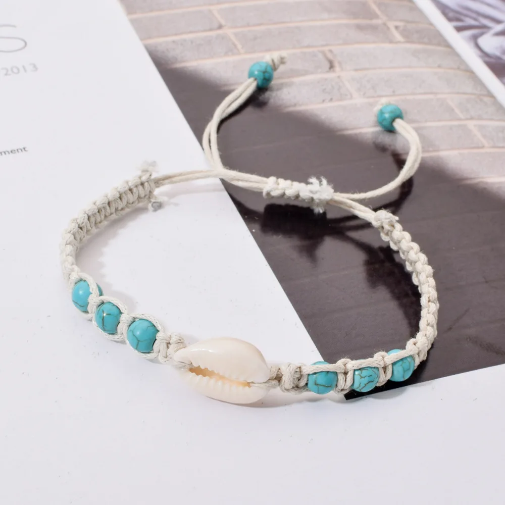 Simple Fashion Natural Stone Hand-woven Shell Bracelet Men Women Adjustable Ocean Beach Summer Vacation Bracelets Gift Wholesale