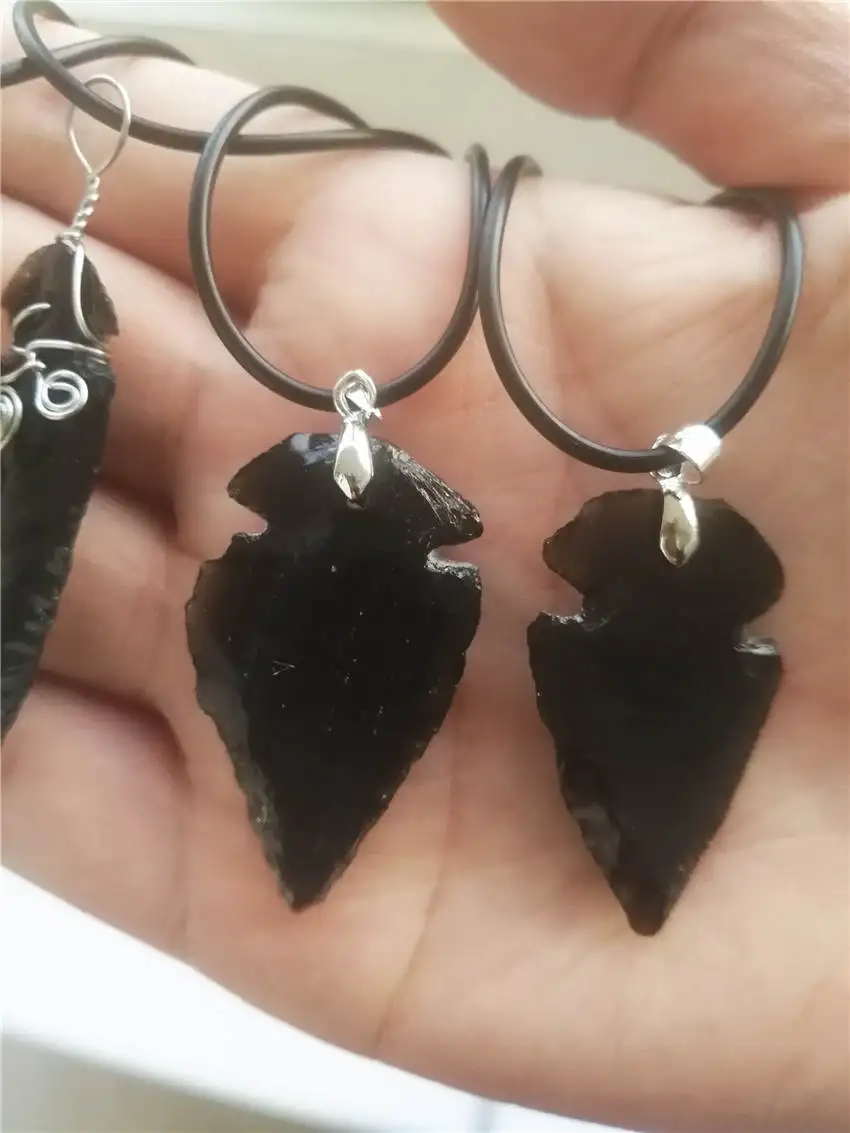 Arrow Necklace Natural obsidian crystal pendant transfer talisman pendant female arrow necklace with pendant