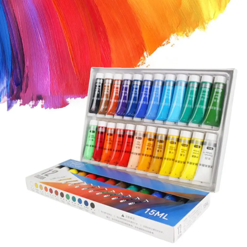 12/24 Colors Professional Acrylic Paints 15ml Tubes Drawing Painting Pigment Hand-painted Wall Paint for Artist DIY