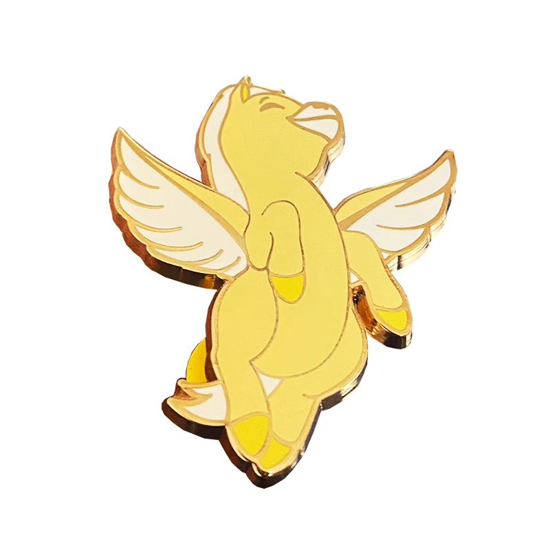 Personalized Cartoon shape Cute Pegasus lapel pin yellow and white Lovely Animal hard enamel zinc alloy Badge For Friend Gift