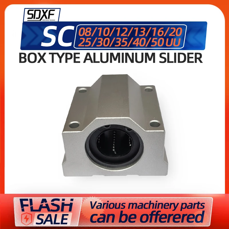 Box-type aluminum slider linear bearing optical shaft  1/2/4pcs SC8/10/12/13/16/20/25/30/35/40/50UU