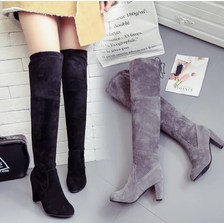 

Autumn Women's High Boots Shoes Fashion Women Over The Knee Boots New Autumn Winter Flock Botas classicThigh High Boots Ladies