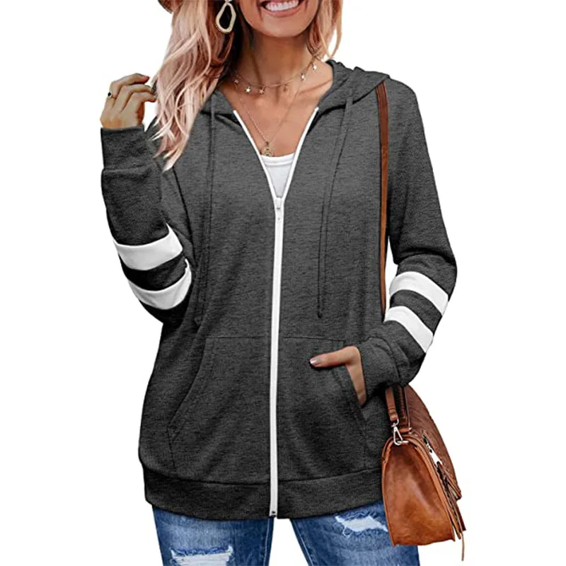 Women's 2021 Autumn and Winter New Solid Color Cardigan Hoodie Zipper Sweater