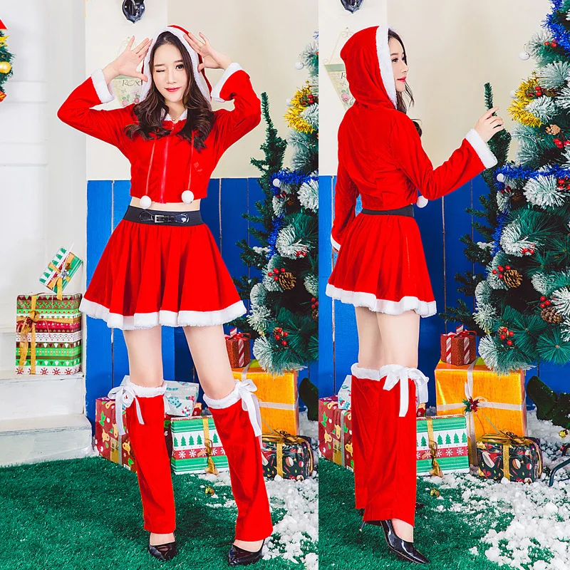

Christmas Cosplay Costume Lady Party Dress Christmas Performance Performance Christmas Dress Cute Red Suit Long-sleeved Skirt