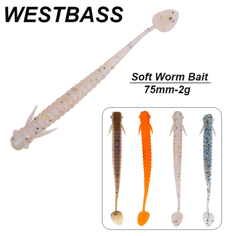 WESTBASS 8PCS Slug Soft Baits 75mm-2g Rubber Bass Swimbaits Silicone Fishing Lures Jigging Worm Wobbler Larva Shiner Isca Pesca