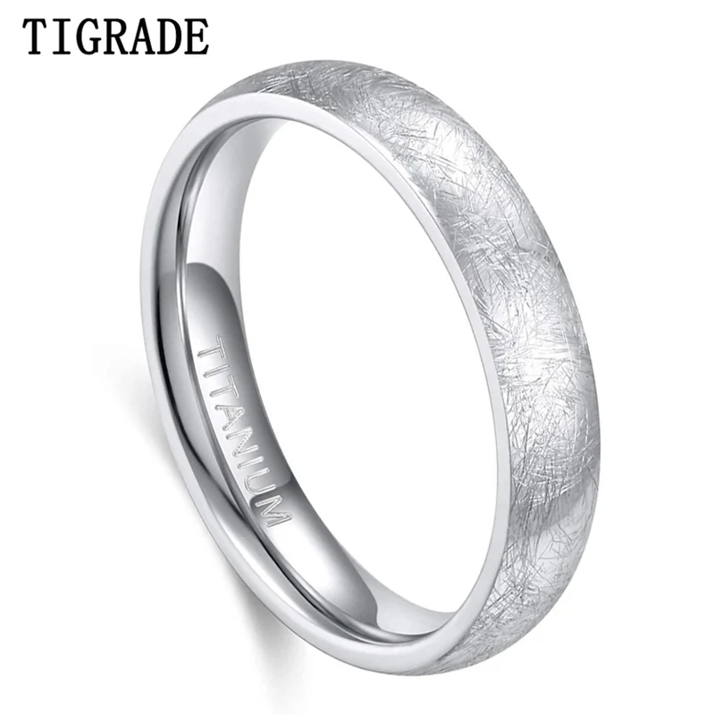 TIGRADE 4mm 6mm Titanium Ring Dome Brushed Special Scratch Design Wedding Band Comfort Fit Size 5-13