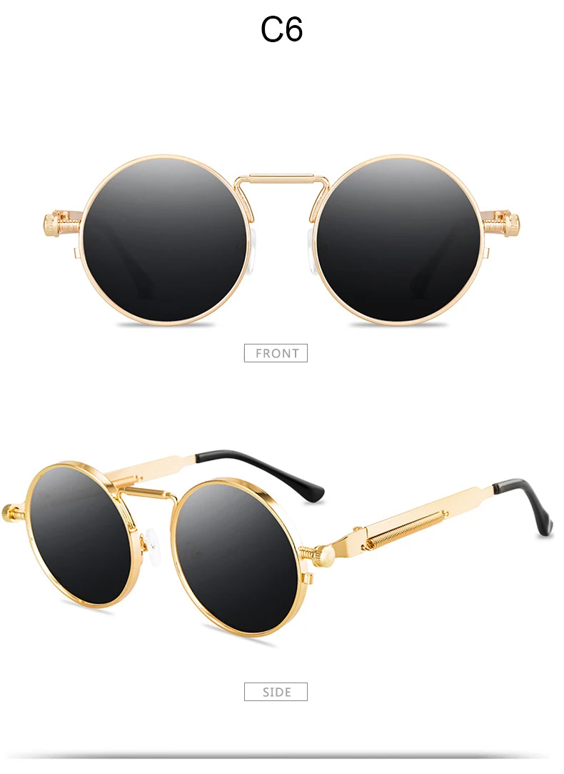 Metall Steampunk Sonnenbrille Männer Frauen Mode Runde Brille Marke Design Vintage Sonnenbrille Hohe Qualität UV400 Brillen – Detail 12