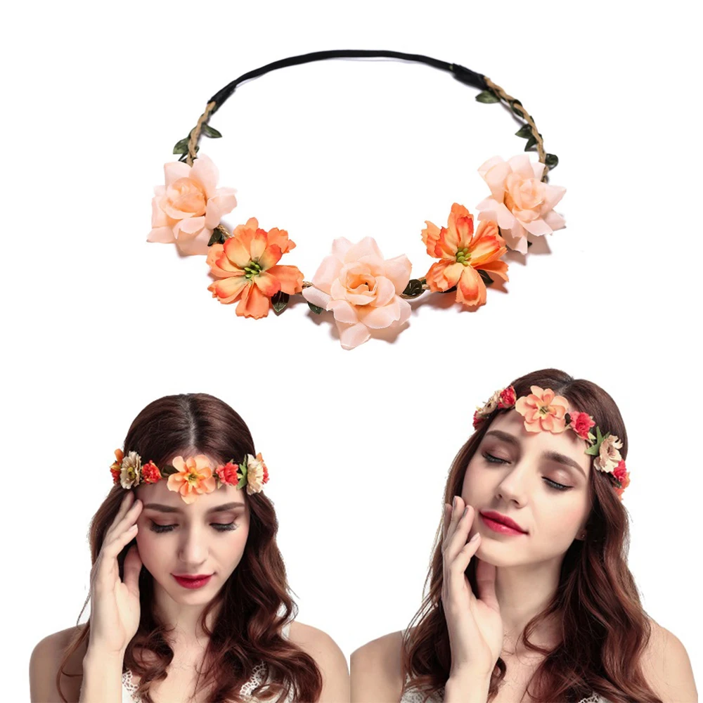 Wedding Flower Headband Girls Boho Flowers Headwear Children Hair Accessories Bride Wreath Beach Garland 2023 New Fashion