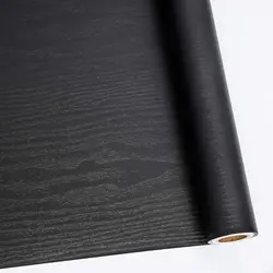 Papel de despegar y pegar de madera negra, película decorativa autoadhesiva para muebles, superficies de sensación táctil de madera Real, fácil de limpiar