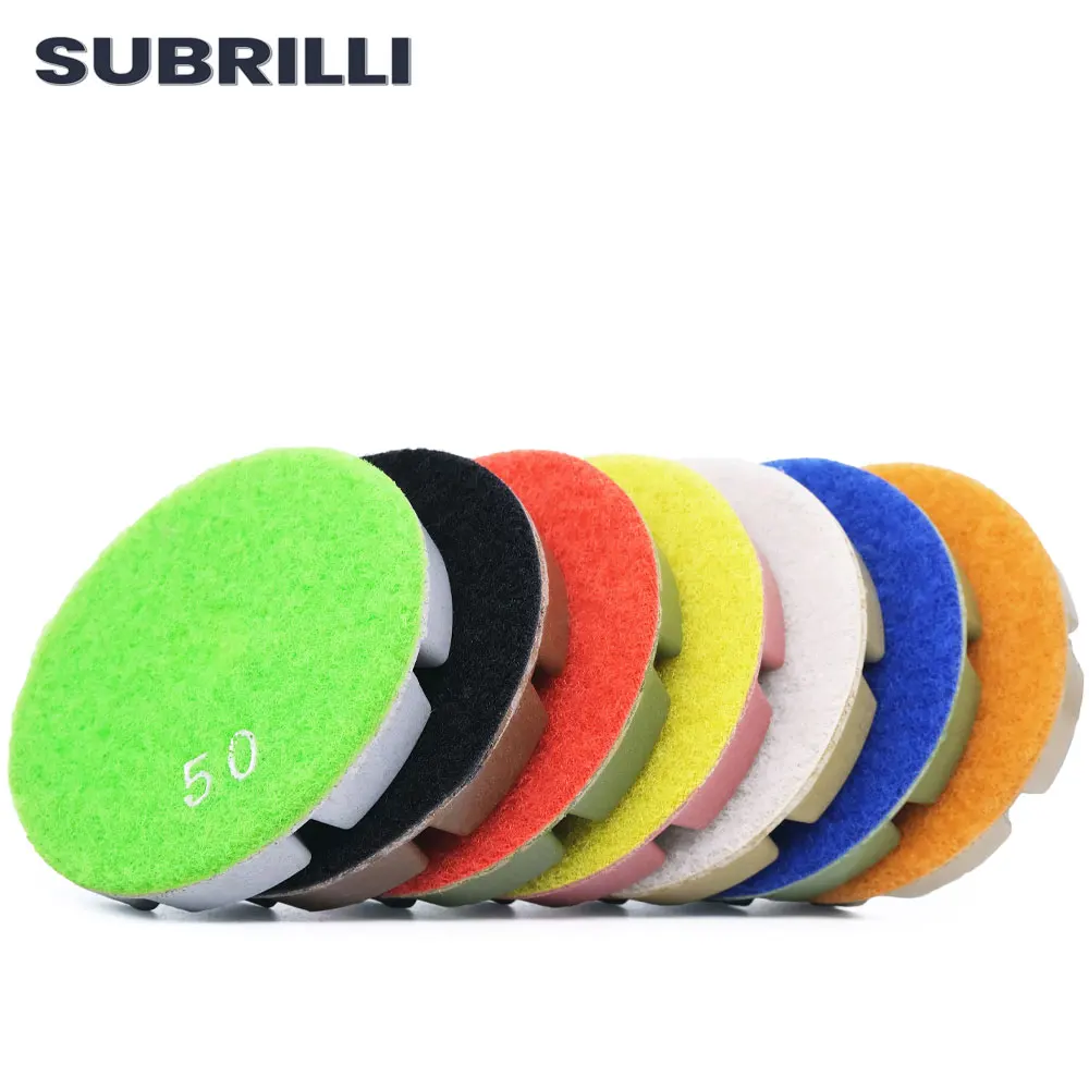 SUBRILLI 3" 7pcs/Set Diamond Concrete Floor Polishing Pad Resin Bond Abrasive Tool Concrete Marble Floor Sanding Disc Repairing