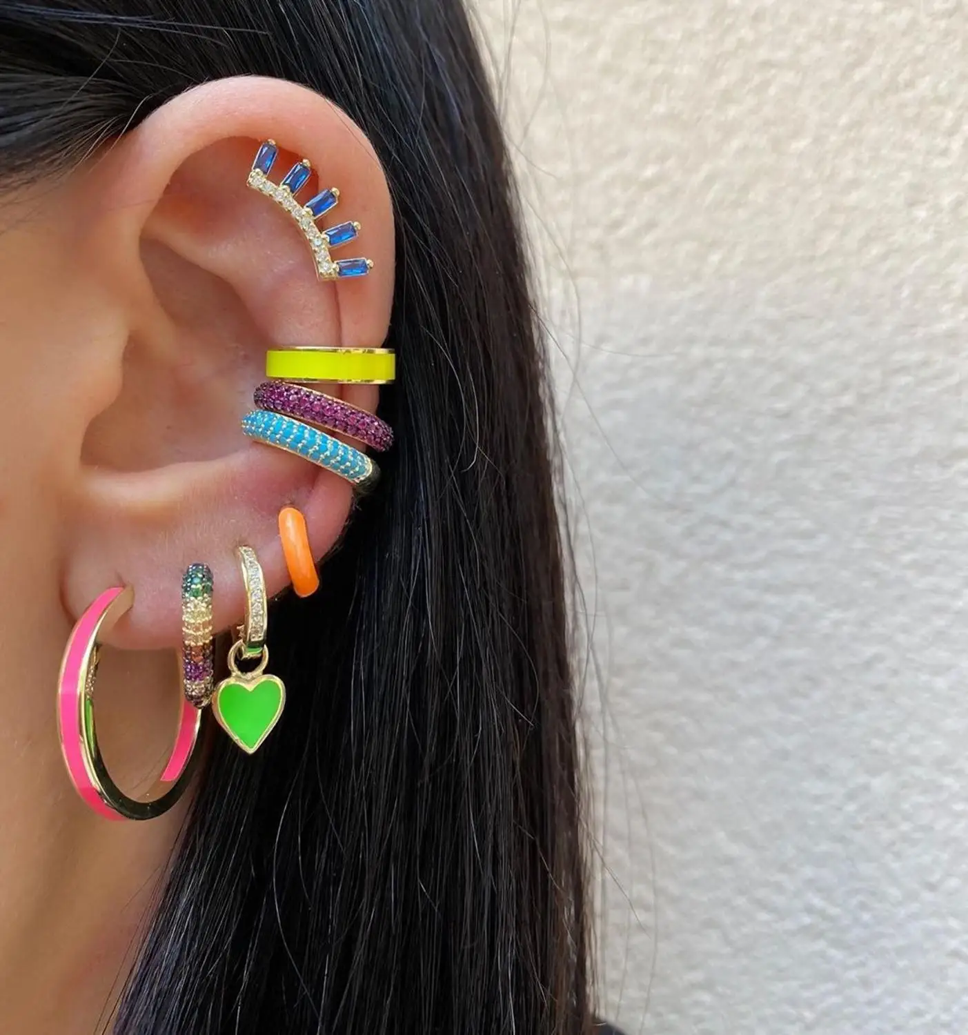 1 piece no pierced round circle colorful Neon enamel ear cuff earring for women wholesale