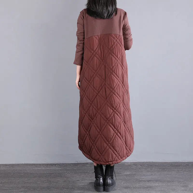 Autumn Winter New Fashion Style Literary Mid-Length Thickened Knee-Length Dress Quilted Outer Wear Cotton Coat Women Trend M310