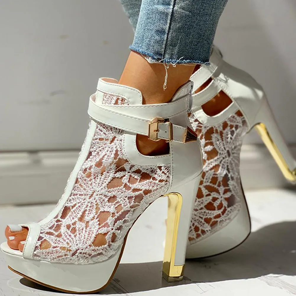 DoraTasia 2022 New Ladies High Heels Belt Buckle Peep Toe Hollow Platform Sandals Shoes Woman Party Summer Boot Big Size 35-42