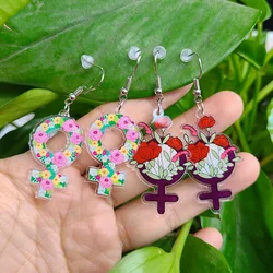 New Fashion Irregular Acrylic Feminist Floral Symbol Dangle Earrings for Women Girls Lovely Summer Holiday Beach Dangle Earring