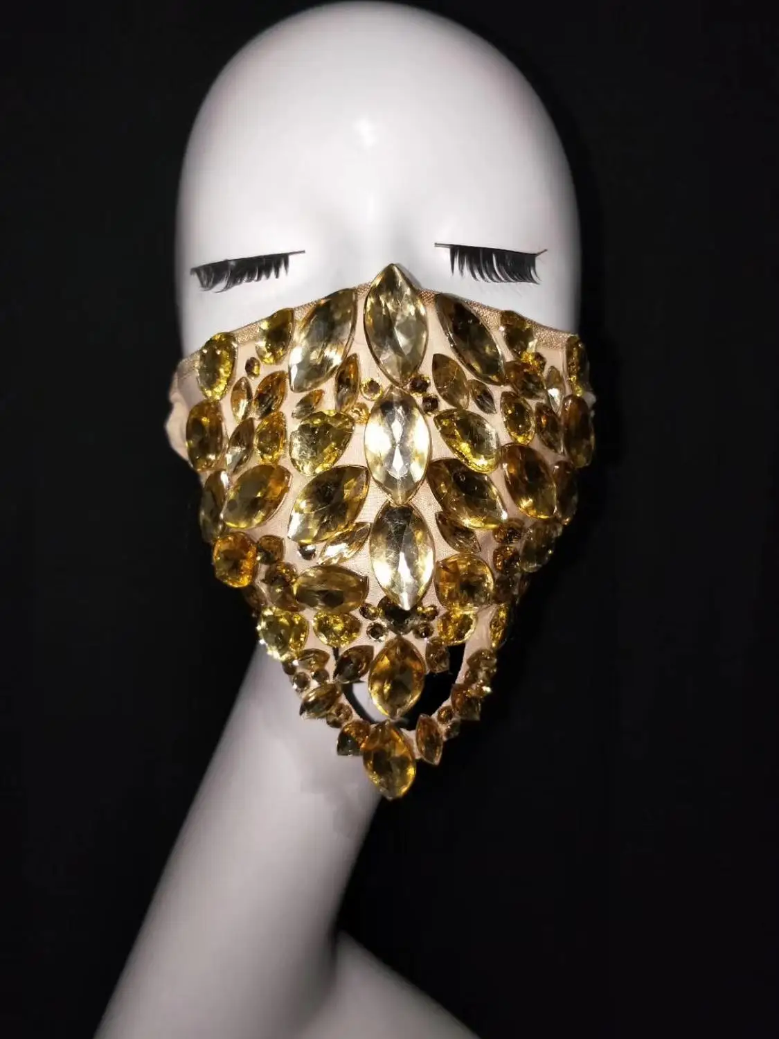 

2020 New Fashion Gold Silver Red Stones Masks Performance Show Wear Costume Rhinestones Masks