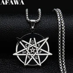 Seven-Pointed Star Witchcraft Heptagram Necklace for Men Women Stainless Steel Witch Divination Protection Chain Jewelry N550S02