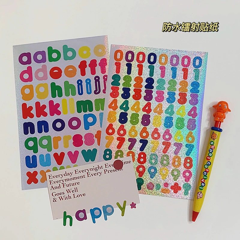 2 Buah/SET IN Terbaik Menyilaukan Laser Bahasa Inggris Alphanumeric Stiker Diary Kawaii Notebook Penyegelan Stiker Alat Tulis Label Stiker