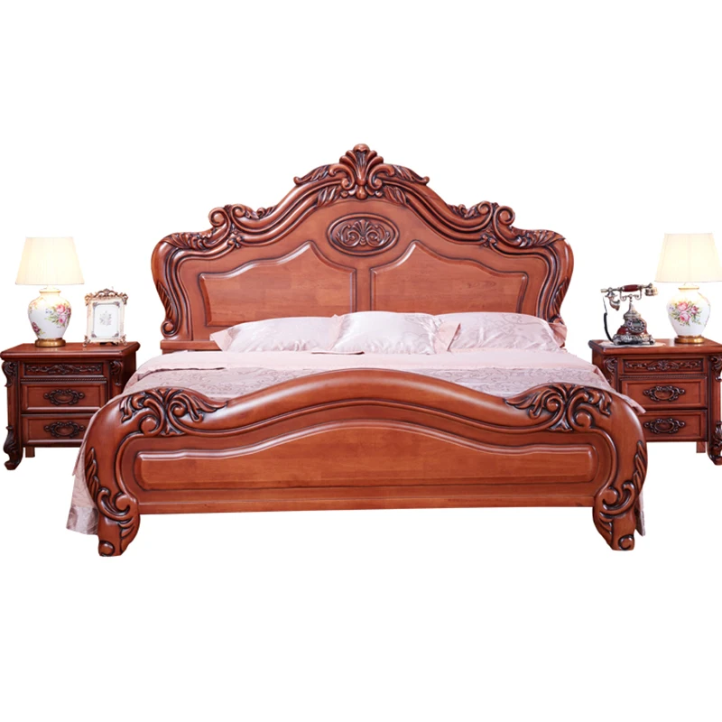 Factory direct European import oak 1.8 m double oak solid wood bed high box bed wholesale