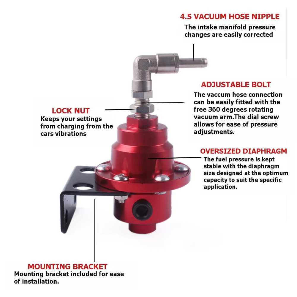 Universal Adjustable AN6 1/8NPT Fuel Pressure Regulator tomei Type With Original Gauge and Instructions Aluminum RS-FRG003