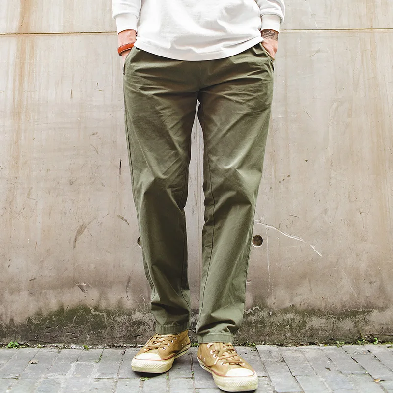 2020 New Casual Cotton Dad Pants Regular Straight Fit Solid Khaki Pants With Elasticated Waist 4 Colors