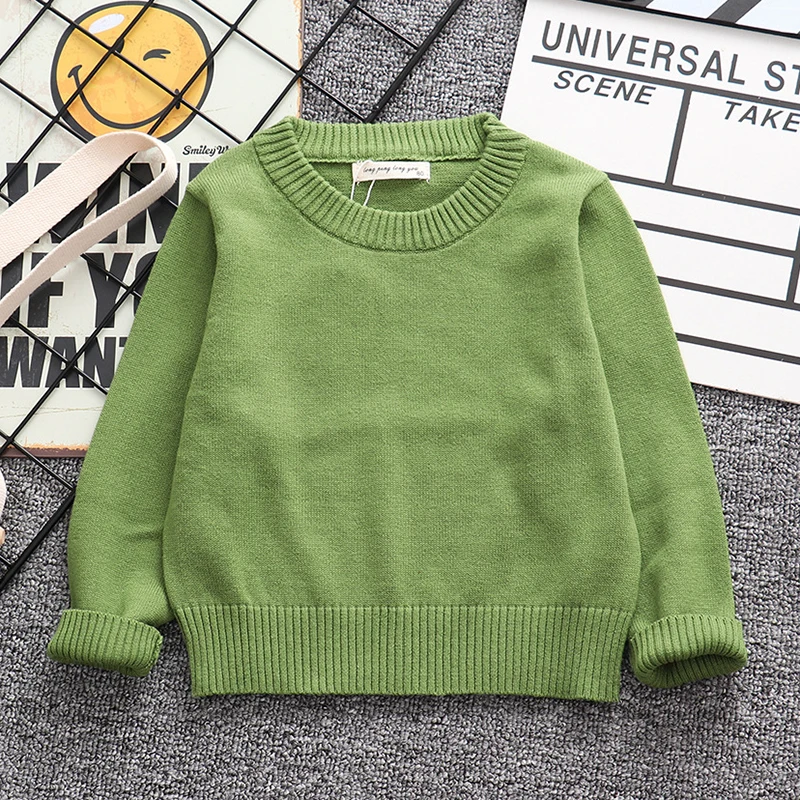 Autumn Winter Kids Boys Girls Pure Color Long Sleeve Knit Sweater Children Clothing Baby Kids Top Boys Girls Pullover Sweaters